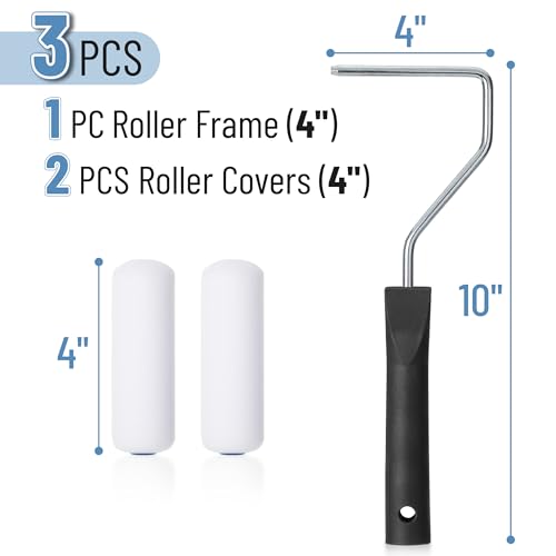 Bates- Foam Paint Roller Kit, 4 Inch, 6 Pack High-Density Foam Covers