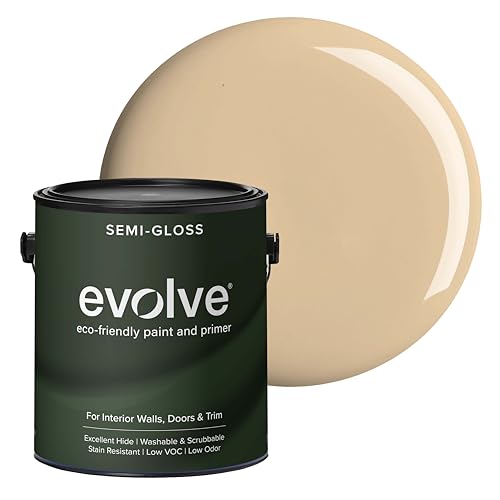 Evolve Interior Paint & Primer, Four Sheens, 1-Gallon & 5-Gallon, Designer Curated Color Palette – One-Coat Coverage, Excellent Hide, Low VOC, Low Odor, Washable Paint for Walls, Ceilings & Trim - Semi-Gloss Sheen (Burlap Brown, 1-Gallon (128 fl. Oz.)) -