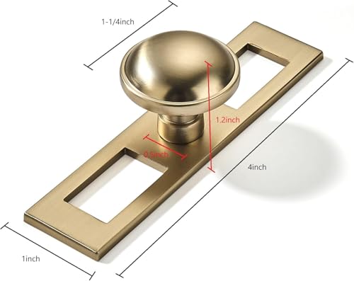 khtumeware 5 Pack 1-1/4 Inch Brushed Brass Cabinet Knobs Backplate with Base Plate Zinc Brushed Gold Kitchen Cabinet Handles Drawer Pulls Cabinet Hardware - color: Brushed Brass, size: Knobs
