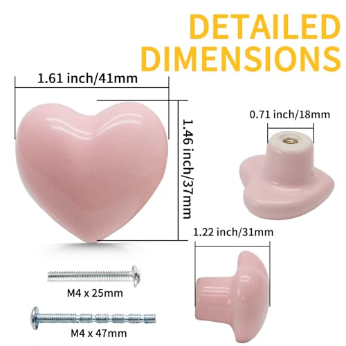 12 Pcs Ceramic Cabinet Knobs, Heart Shaped, Powder Pink - color: Powder Pink, size: 12 Pack