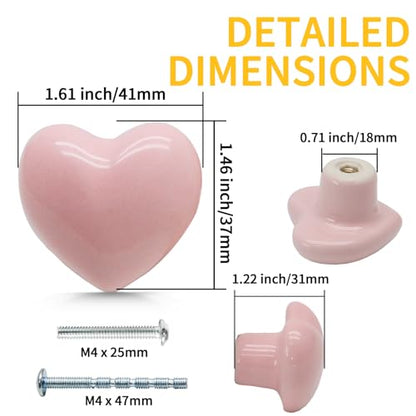 12 Pcs Ceramic Cabinet Knobs, Heart Shaped, Powder Pink - color: Powder Pink, size: 12 Pack