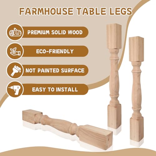 Wooden Table Legs 2Pack, 35.4" Unfinished Heavy Duty Red Oak Replacement Legs for Dining and Kitchen Table, DIY Farmhouse Table Legs for Coffee Table & Desk