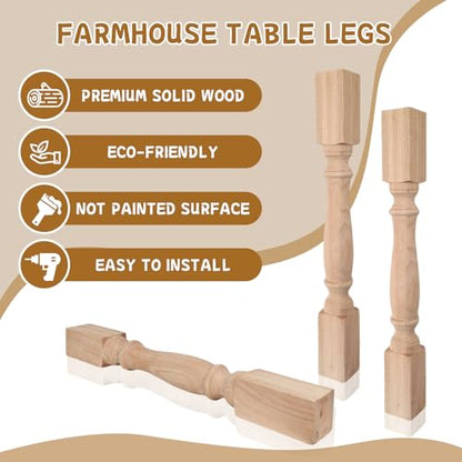 Wooden Table Legs 2Pack, 35.4" Unfinished Heavy Duty Red Oak Replacement Legs for Dining and Kitchen Table, DIY Farmhouse Table Legs for Coffee Table & Desk