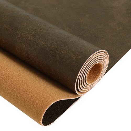 Premium Faux Leather Upholstery Fabric 1.2mm Thickness，Waterproof Upholstery Leather Distressed Bark Fabric 10 Yards Roll(Oak,Shipped as a 360"x54" Roll) - color: Oak, size: 360"x54"