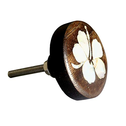 Perilla Home Set of 6 Wooden Knobs for Cabinets & Drawers Decorative Hibiscus Flower Antique Knobs for Home Kitchen Cabinet Hardware Cupboard Glass Door Dresser Wardrobe and Drawer Pulls
