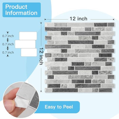 Art3d Linear Tile Peel and Stick Backsplash, 10-Sheet, Multi-Tone Gray - color: Multi-Tone Gray, size: 12 x 12 Inch