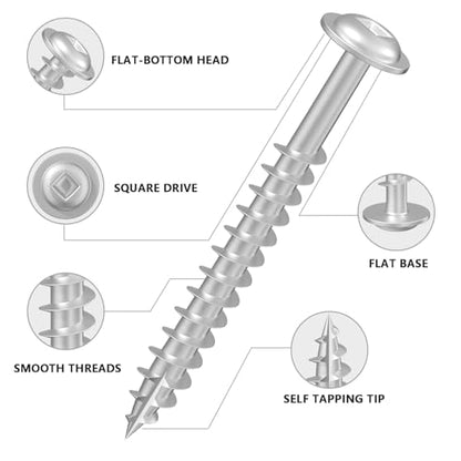 Wensilon Pocket Hole Screws, #8 x 3/4", Square Drive, White, 1lbs 200pcs - color: Silver, size: 8*3/4"