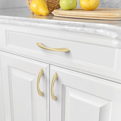 Amerdeco 10 Pack Brushed Gold Cabinet Pulls 5 Inch(128mm) Hole Center Cabinet Hardware Gold Kitchen Cabinet Handles for Bathroom Drawer Pulls Dresser Pulls ZH0048… - color: Brushed Gold, size: 5"/128MM Hole Center
