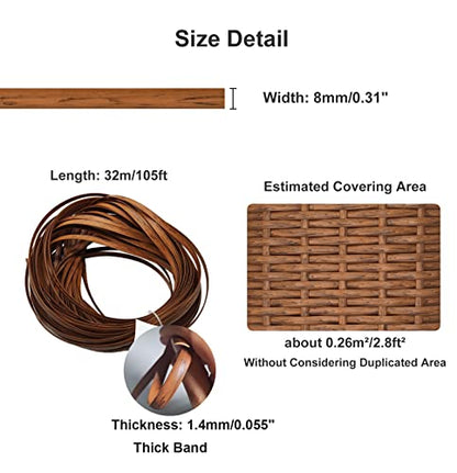 Feyart 32m/105ft 8mm Dark Wood Grain Brown Wicker Repair Kit, PE Rattan Repair Kit for Wicker Chair Fixing, Patio Furniture Repair - color: Dark Wood Grain, size: 105 Feet