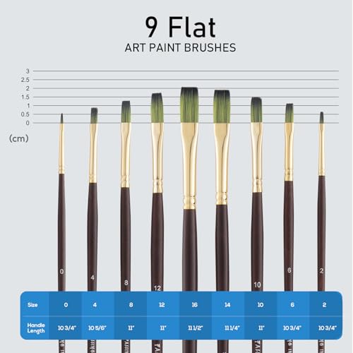 Falling in Art 9 PCS Long Handle Flat Brushes Set - style: Flat