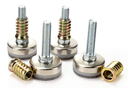 Leveling Feet 4PK with 3/8"-16 Thread Inserts and Felt Pads - size: D35mm Silver