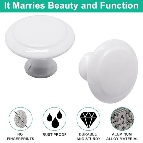 White Cabinet Knobs 25 Pack, Round Dresser Drawer Knobs 1.16 inch Drawer Pulls for Kitchen, Dressers and Closets - color: White