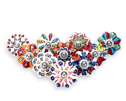 Ajuny Ceramic Cabinet Knobs Set 10 Multicolor Dotted Pumpkin Drawer Pulls