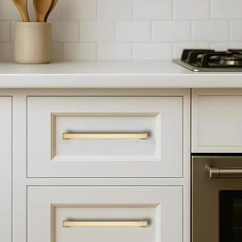 khtumeware 10 Pack 10inch(256mm) Hole Center Brushed Brass Cabinet Pulls Heavy-Duty Satin Brass Cabinet Hardware Pulls for Kitchens, bathrooms and Dresser Handle - color: Brushed Brass, size: 10inch(256mm) hole center