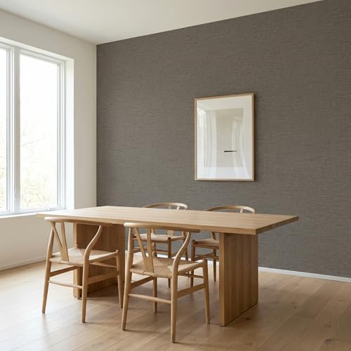 WADILE Grasscloth Peel and Stick Wallpaper 15.7in x 78.7in, Textured Contact Paper for Cabinets, Faux Linen Wall Paper Pull and Stick, Fabric Vinyl Wallpaper Self Adhesive Brown Gray - color: Brown Gray, size: 15.7" x 78.7"