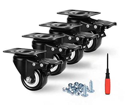 2" Caster Wheels Set of 4, Heavy Duty Casters with Brake - size: 2 inch