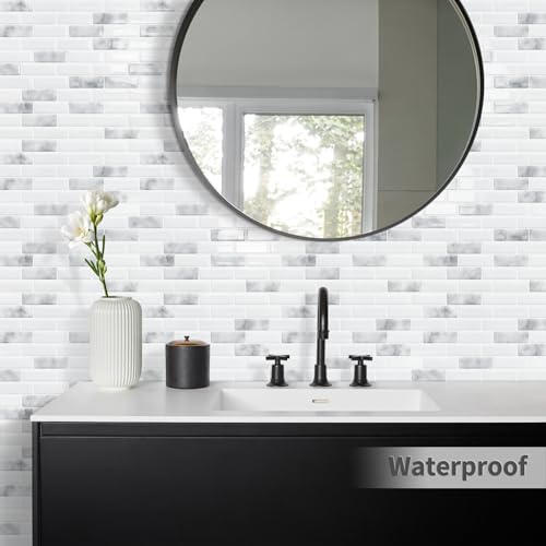 Peel and Stick Backsplash 3D Self Adhesive Wall Tile Grey 10 Sheet - color: Grey and White