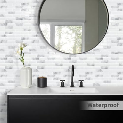 Peel and Stick Backsplash 3D Self Adhesive Wall Tile Grey 10 Sheet - color: Grey and White