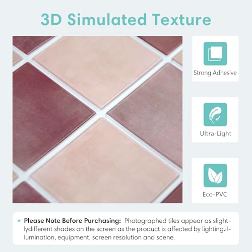 Commomy Matte 3D Peel and Stick Backsplash,10 Pcs 11.8"x11.8" Rose Pink - color: Dusty Rose