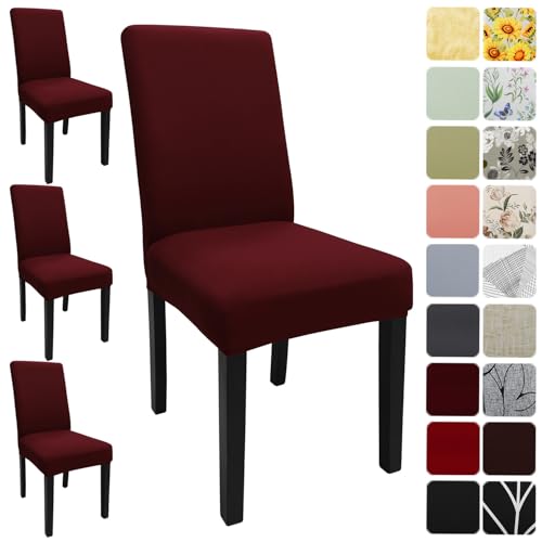 Dining Room Chair Covers Set of 4, Stretch Solid Color Parsons Chair Slipcovers Spandex Removable Washable Kitchen Chair Protector Cover for Dining Room, Hotel, Ceremony(Burgundy) - color: Burgundy, size: Pack of 4