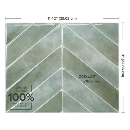 SMART TILES Peel and Stick Backsplash - 5 Sheets of 11.43" x 9" - 3D Adhesive Peel and Stick Tile Backsplash for Kitchen, Bathroom, Wall Tile - color: Solna Green