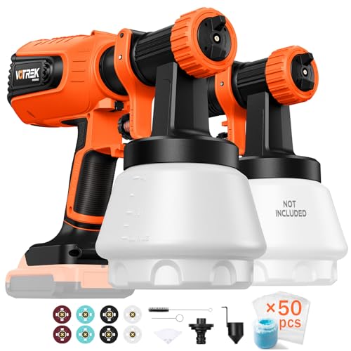 Cordless Paint Sprayer Compatible with Dewalt 20V MAX Battery, Electric HVLP Spray Gun for House Painting: Furniture, Cabinet, [Brushless] [50PCS Disposable Cup Liners] [Replacement Dual-Gun] - color: DC-Orange