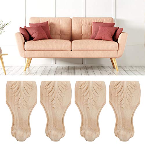 Hztyyier Solid Wood Furniture Legs, 4-Piece Carved Sofa Cabinet Feet, Unfinished Beige, Rustic Style, 4.7x2.4in/5.9x2.4in/7.1x2.8in