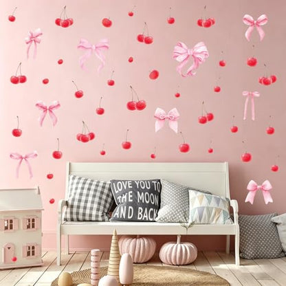 Bow Cherry Wall Decals, 8 Sheets 86 Pcs - color: Cherry Bow