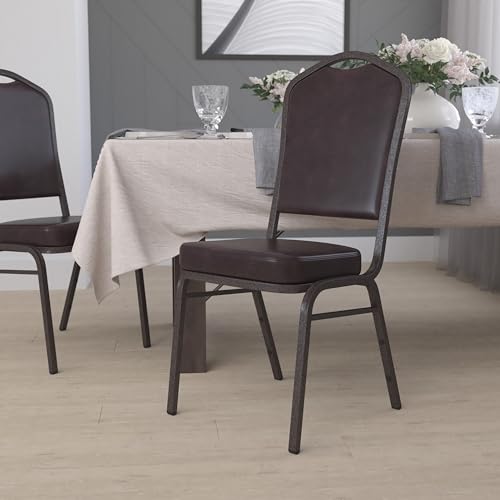 EMMA + OLIVER Brown Vinyl Crown Back Stacking Banquet Chair - color: Brown Vinyl/Copper Vein Frame