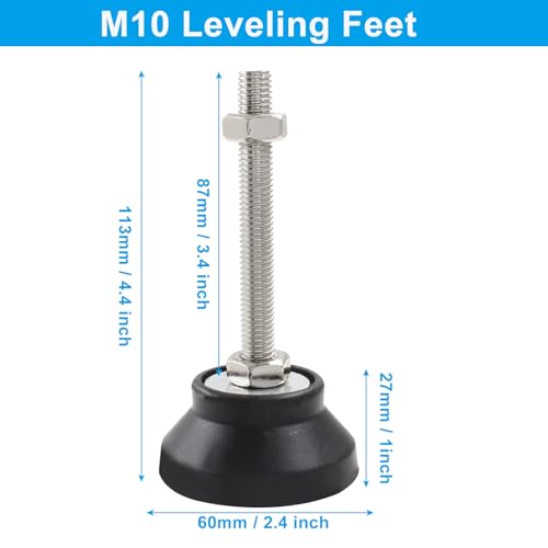 4Pcs Adjustable Leveling Feet, M10 Heavy Duty Adjustable Feet, Black Rubber Feet for Desk, Shelf Chair, Table, Machine (D60 x M10 x H80) - size: D60 x M10 x H80
