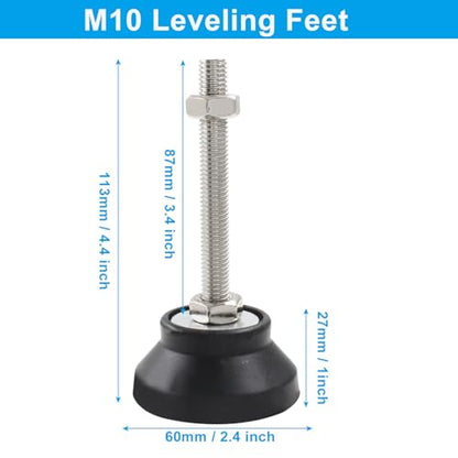 4Pcs Adjustable Leveling Feet, M10 Heavy Duty Adjustable Feet, Black Rubber Feet for Desk, Shelf Chair, Table, Machine (D60 x M10 x H80) - size: D60 x M10 x H80