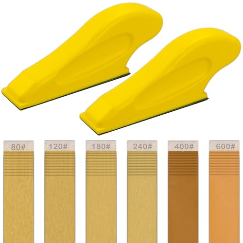 Finger Sander for Crafts, 2 Pack Mini Micro Gator Sander for Crafts with 60 Sheets 3.5 x 1 Inch Sandpaper 80 120 180 240 400 600 Grit Sanding for DIY Wood Finishing Tight Narrow Polishing - color: 2 Pack Sander + 60 Sheets Sandpaper (Yellow)