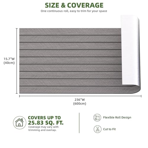 Elvone Peel and Stick PVC Slat Wood Wall Panel, Grey, 236" x 15.7" - color: Gray, size: 15.7" x 236"