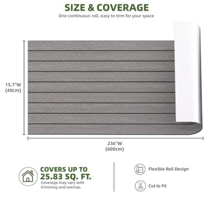 Elvone Peel and Stick PVC Slat Wood Wall Panel, Grey, 236" x 15.7" - color: Gray, size: 15.7" x 236"