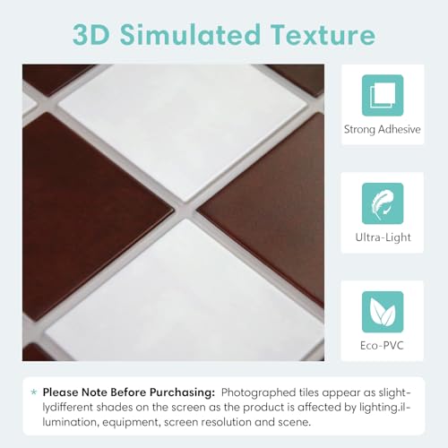 Commomy Matte 3D Peel and Stick Tile,10 Pcs 11.8"x11.8" Red & White - color: Red and White