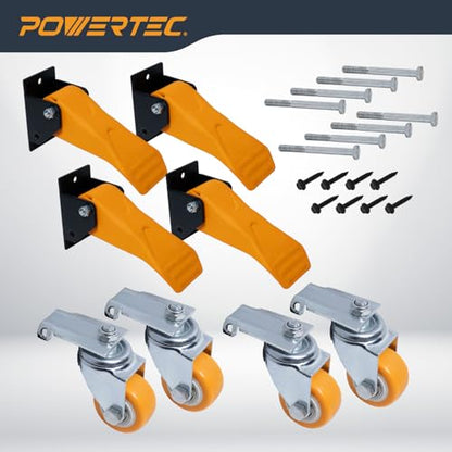 POWERTEC 2-1/2" Workbench Caster Kit – Set of 4 Retractable Stepdown Wheels, 600 lb Capacity for Workbenches, Tables, Stands & Equipment (17224) - size: 2-1/2"
