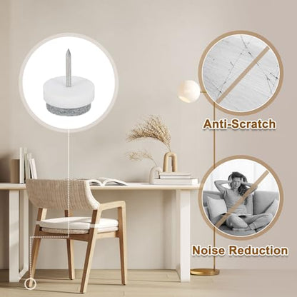 uxcell Nail-on Furniture Sliders, 24Pcs Nail-on Felt Pads Round Chair Table Feet Pads Chair Leg Floor Protectors for Hardwood Floors (White, 20mm/0.79") - size: 20mm/0.79"