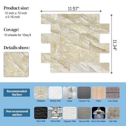 2026 New Upgrade Peel and Stick Backsplash Tile, Peel and Stick 11.34" X 11.57" Wall Tile for Kitchen, Bathroom, Fireplace, Laundry (Polished Beige, 10 Packs) - color: Polished Beige