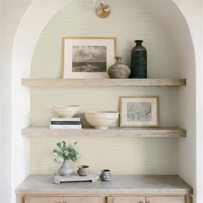 Guvana Grasscloth Peel and Stick Wallpaper Cream Textured Contact Paper Modern Removable Self Adhesive Wall Paper Thicken Fabric Faux Linen Wallpaper for Bathroom Wall Covering Vinyl 394inx15.7in - color: Ceam, size: 15.7" x 394"
