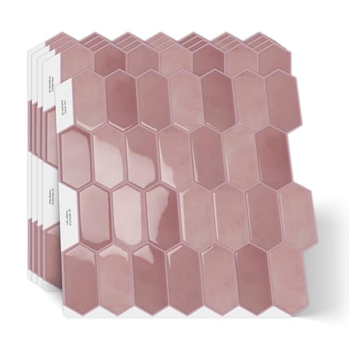 10-Sheet Long Hexagon Peel and Stick Kitchen Backsplash Tiles - color: Pink