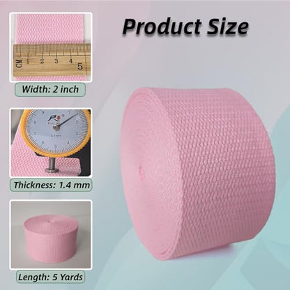 Cotton Webbing 2 Inch 5 Yards for Bag Strap Sewing Crafts, Pink - color: Pink