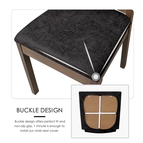 FORCHEER Black Dining Chair Seat Cushion Covers Set of 4 Leather Looking Stretch Kitchen Chair Seat Covers Square 14-18Inch Washable Replacment - color: Leather Looking-black, size: 4 Pieces