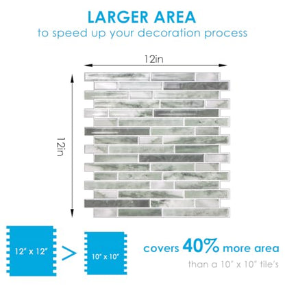 Peel and Stick Backsplash Tile, Stick on Green Marble Look Mosaic Wall Tile - color: Marble Green