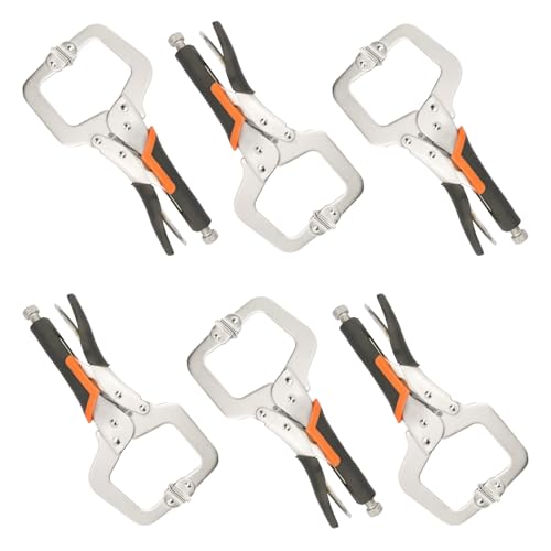 6 Pack 6 Inch C-Clamp Locking Pliers with Rubber Handle, 6 Inch C-Clamps Face, Heavy Duty C Clamp Locking Pliers, Adjustable C Clamps for Woodworking and Home Improvement - size: 6 Pack 6 Inch with rubber handle
