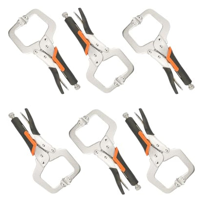 6 Pack 6 Inch C-Clamp Locking Pliers with Rubber Handle, 6 Inch C-Clamps Face, Heavy Duty C Clamp Locking Pliers, Adjustable C Clamps for Woodworking and Home Improvement - size: 6 Pack 6 Inch with rubber handle