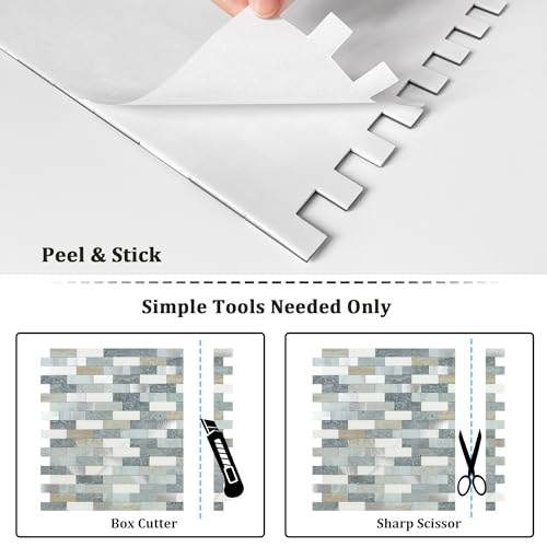 BeNice Peel Stick Backsplash Brick Stone Wall Tile Blue Gray 10pcs