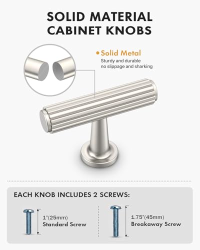 Brushed Satin Nickel Cabinet Knobs Drawer Pulls 10 Pack - color: Brushed Satin Nickel, size: T-Knob