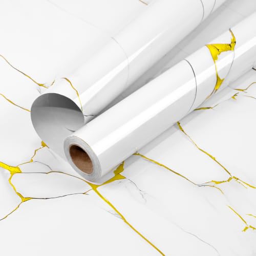 Peel and Stick Wallpaper White and Gold Marble Contact Paper for Countertop - color: White and Gold, size: 15.7" x 78.7"