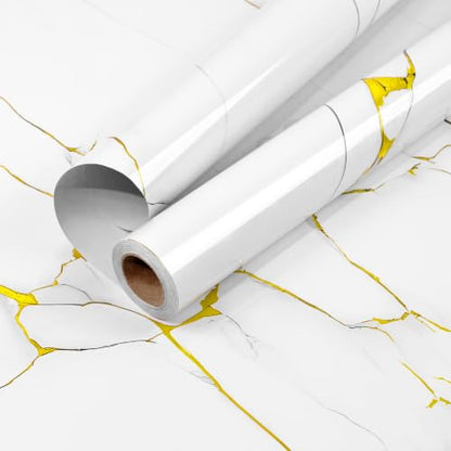 Peel and Stick Wallpaper White and Gold Marble Contact Paper for Countertop - color: White and Gold, size: 15.7" x 78.7"