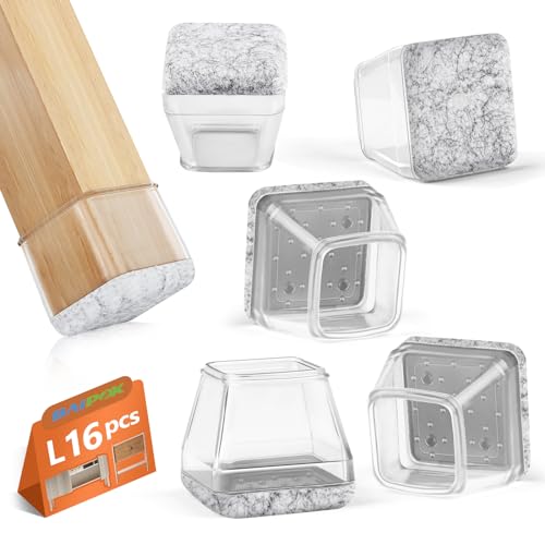 BAIPOK 16Pcs Square Chair Leg Floor Protectors with Thickened Felt Pads - color: Clear, size: Large